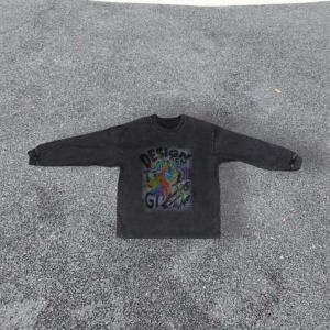 Sudaderas con Capucha Estilo Streetwear Personalizadas, con Hombros Caídos, Lavado Ácido Vintage, Sudaderas con Cuello Redondo Desgastadas para Hombre - Product Image 1