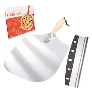 Hete Verkopende Producten 2024 12X14 Inch Aluminium Pizza Schil Pizza Cutter Rocker Blade Pizza Pil Set