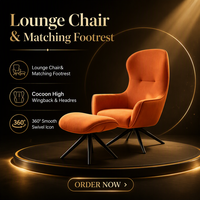 Fauteuil lounge pivotant moderne avec repose-pieds, dossier haut, fauteuil d'appoint à oreilles, base en métal araignée pour chambre, bureau, coin lecture