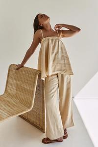 Nuovi arrivi Top e pantaloni senza maniche abito Casual <span class=keywords><strong>da</strong></span> <span class=keywords><strong>donna</strong></span> <span class=keywords><strong>in</strong></span> cotone e <span class=keywords><strong>lino</strong></span> Set due pezzi <span class=keywords><strong>da</strong></span> <span class=keywords><strong>donna</strong></span> - Product Image 4