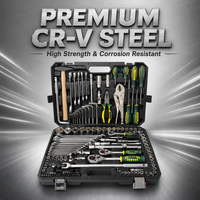 Kit d'outils à main pour mécaniciens 142+4 pièces, jeu de clés à cliquet CR-V, ensemble d'outils de maintenance automobile avec étui de transport rigide