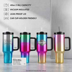 Vaso Térmico de 40 oz con Aislamiento al Vacío, Logotipo Personalizado Metálico Degradado, con Asa, Apto <span class=keywords><strong>para</strong></span> Lavavajillas, Antiderrames, <span class=keywords><strong>para</strong></span> Viajes en Auto, Regalo - Product Image 1
