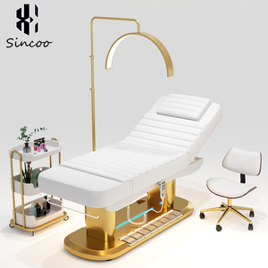 Cama de Masaje Facial Eléctrica de 4 Motores, Moderna, de Lujo, en Blanco y Dorado, para Salón de Belleza, Spa Facial y Extensiones de Pestañas - Product Image 4