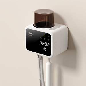 2025 recién lanzado calefacción inalámbrica montada en la pared una taza cepillo de dientes soporte de esterilización con reloj - Product Image 1