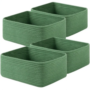 Green Cotton <b>Rope</b> Storage <b>Baskets</b> Rectangle Shape Stackable Multi Purpose Neatening Organizers Simple Style - Product Image 4