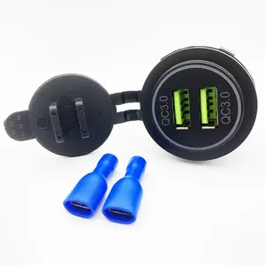 Carregador de carro 12V USB Carga rápida 3.0 Triplo USB Tomada 12V com LED azul À prova d'água 12V/24V Tomada de carga rápida DIY Kit