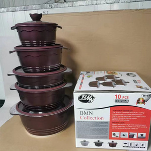 Bộ nồi chảo BMN 10 món kiểu sen, chống dính, chất liệu kim loại, đá Maifan, đáy composite, nồi súp gang, dùng cho bếp gas, nấu ăn gia đình - Product Image 4