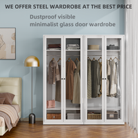 Armoire en acier métallique avec porte en verre transparent, rangement, placard, meubles de chambre à coucher, armoires