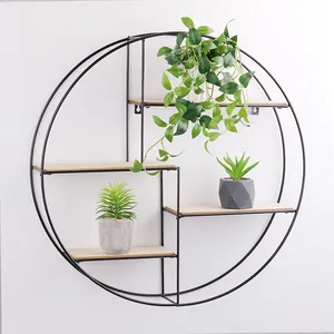 K&B Vente flash Support de pot de fleurs rond en bois noir, <span class=keywords><strong>étagère</strong></span> <span class=keywords><strong>murale</strong></span> flottante suspendue pour la décoration de la maison - Product Image 6