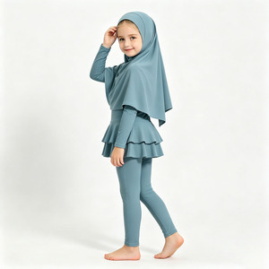 Kids <b>Modest</b> Swimwear 3PCS Full Coverage Swimsuit with Hijab Long Sleeve Girls Beach Swim <b>Set</b> - Product Image 6