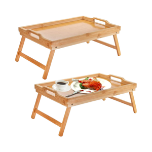 Lot de 2 plateaux de <span class=keywords><strong>table</strong></span> pliables en bambou <span class=keywords><strong>pour</strong></span> le petit-déjeuner <span class=keywords><strong>Plateau</strong></span> à collation portable <span class=keywords><strong>pour</strong></span> le service des aliments Assiettes de travail - Product Image 1