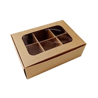 Boîtes à pâtisserie en carton kraft brun avec fenêtre, boîte à biscuits à 6 compartiments avec séparateurs pour petits brownies et produits de boulangerie