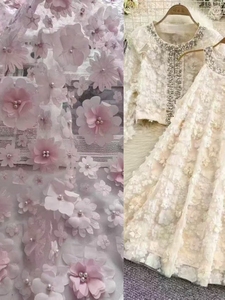 Nouveau tissu en dentelle de tulle rose français 3D avec fleurs et perles pour <span class=keywords><strong>robe</strong></span> de mariée, <span class=keywords><strong>robe</strong></span> de soirée et <span class=keywords><strong>robe</strong></span> de mariée tendance - Product Image 2