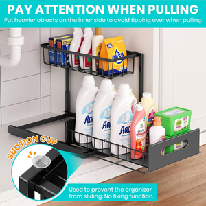 Étagère de rangement coulissante à 2 niveaux pour tiroir de cuisine, organisateur d'épices et d'ustensiles de cuisine au-dessus de l'évier - Product Image 4