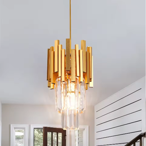 Lustre moderne en cristal doré et aluminium avec hauteur réglable, douille E27 pour éclairage intérieur de maison et villa - Product Image 1