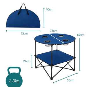 Mesa de camping de 72x72x60 cm con 4 portavasos y bolsa de transporte, mesa plegable para exteriores de tela Oxford impermeable - Product Image 2