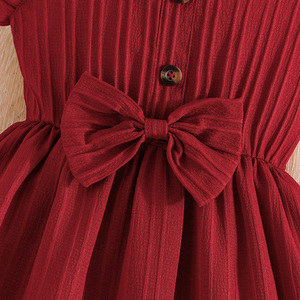 Vestido Floral Rojo para Niñas de 2 a 8 Años, Elegante, para Fiestas de Verano, con Lazo y Botones, Diseño Floral, Largo hasta la Rodilla, Sin Mangas, para Moda Infantil - Product Image 5