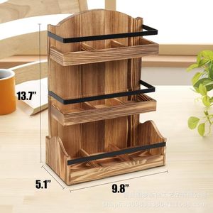 Support de rangement transfrontalier en bois pour sachets de thé et capsules, étagère à épices de cuisine à trois niveaux avec séparateurs, support de rangement pour café - Product Image 4