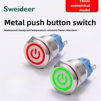 Interrupteur à bouton-poussoir en métal autobloquant 19mm pour panneau d'alimentation circulaire étanche