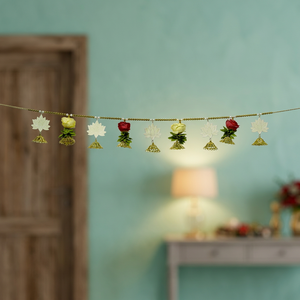 Guirnalda Floral Artificial de Tela Tejida Premium con Campanas Doradas y Flores Mixtas para Decoración de Bodas y Baby Showers - Product Image 2