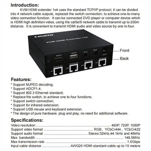 1080P วิดีโอ1x4 <span class=keywords><strong>HDMI</strong></span> KVM Extender <span class=keywords><strong>splitter</strong></span> over Cat5e/6อีเธอร์เน็ต1ถึง4ด้วย USB - Product Image 3