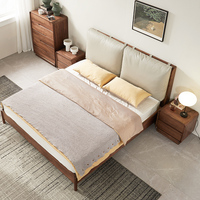 Lit double moderne en bois de noyer noir, style nordique japonais Wabi Sabi, avec rembourrage doux, pour chambre principale, directement de l'usine