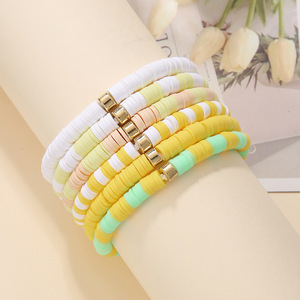 <b>Beaded</b> Polymer Clay <b>Bracelet</b> Set 6 Pieces Women Party Jewelry Handmade Geometric Design Yiwu Origin Fall 2023 - Product Image 4
