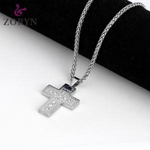 Colgante de Cruz de Acero Inoxidable con Cristales y Grabado Religioso, Joyería de Moda Hip Hop Cristiana Gótica de Titanio para Hombres y Mujeres - Product Image 2