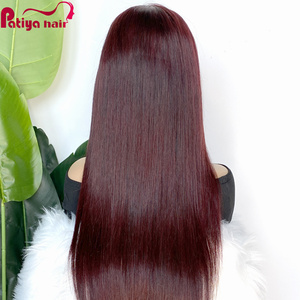 Perruque Lace Frontale 13*4 Densité 150% avec Ligne <span class=keywords><strong>de</strong></span> Cheveux Pré-Pluckée et Baby Hair, Couleur Rouge Bourgogne 99j, Cheveux Humains Péruviens Lisses Baguette - Product Image 4