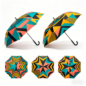 Modern Luxury Automatic Open <b>Plastic</b> <b>Hook</b> Handle Pongee Fabric Windproof Custom Full Digital Print Golf Umbrella With Logo - Product Image 1