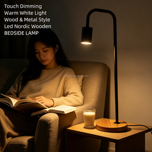 Lampe de lecture minimaliste nordique moderne en bois noir et métal avec LED, protection des yeux, lampe de chevet pour la maison. - Product Image 3