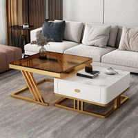 Table basse en ardoise avec tiroir de rangement, table d'appoint gigogne de luxe, base dorée, mobilier de maison
