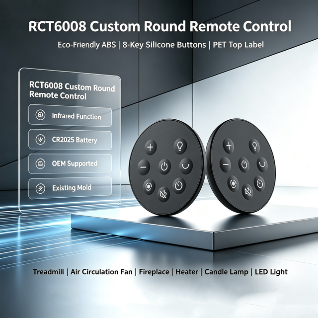 JCXK OEM ODM Factory RCT6008 8 Keys IR Remote Control for Candle Lamp LED Lamp With PET Face Sticker CR2025 Battery