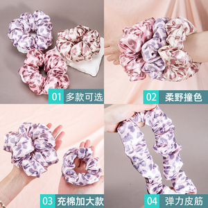 Leopard Print Satin Scrunchie Set Pink <b>Purple</b> Khaki Hair <b>Tie</b> For Women Daily Use - Product Image 3