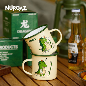 Taza Esmaltada Nurgaz de 270 ml, Diseño de Dragón Estilo Nacional, Taza Metálica Ligera para Camping con Borde Envolvente - Product Image 5