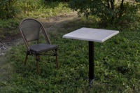 Table de salle à manger extérieure extensible en bois antique, style moderne, gris kaki, 700*700MM, imperméable, pour café, cantine et hôtel
