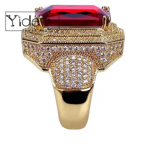 Cz diamond ruby rings gold plating red gemstone rings for men