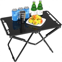 Table de camping pliante contemporaine oblongue en acier inoxydable noir, légère, pour l'extérieur, les voyages et la plage
