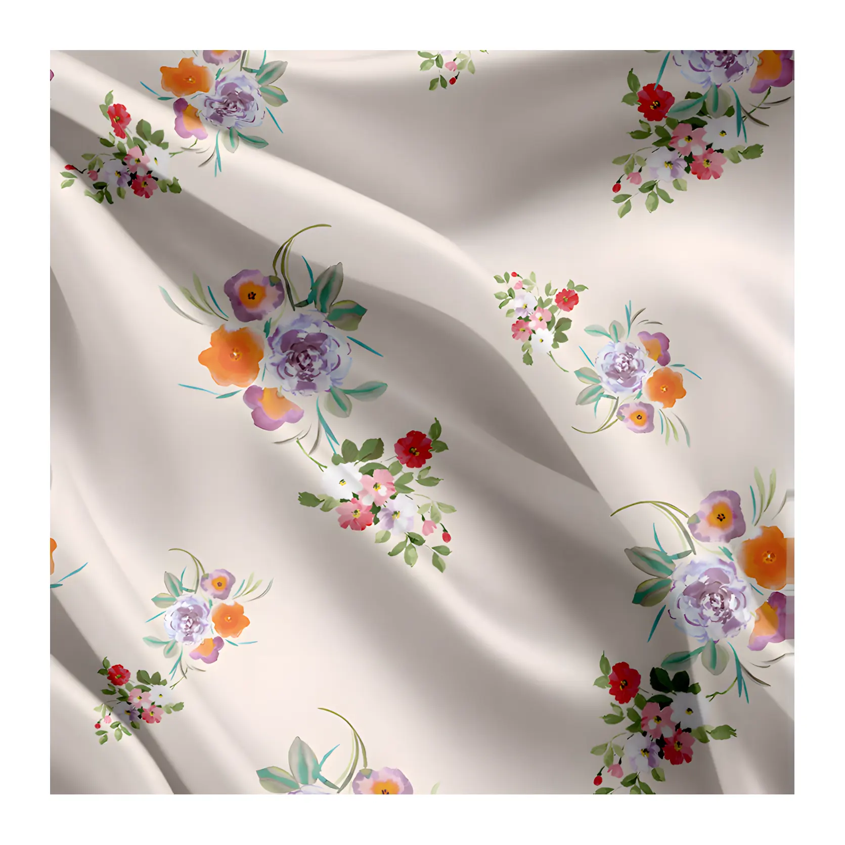 High Quality Custom Designer Floral Digital Printed On 50D Polyester Stretch Silk Satin Fabric For Dress