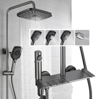Ensemble de douche thermostatique intelligent numérique noir mat, colonne de mélangeur de douche de salle de bain avec fonction d'étagère