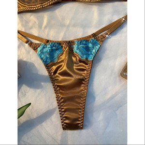 Wholesale Satin Rose Embroidery Lingerie Set Sexy Sheer Mesh Underwire Bra and Thong <b>Panties</b> Set 2 Piece <b>Lace</b> Underwear Set - Product Image 6