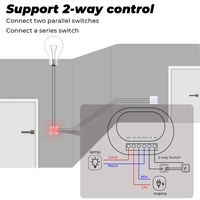 Contrôleur Mini WiFi RF433MHz 16A Tuya 2 Voies Interrupteur Intelligent de Contrôle de l'Éclairage avec Minuterie Télécommande