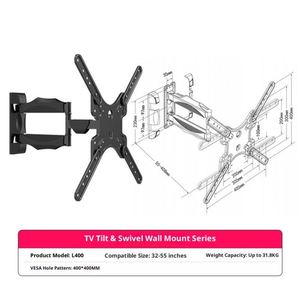Support mural pour téléviseur à <span class=keywords><strong>bras</strong></span> <span class=keywords><strong>articulé</strong></span> à mouvement complet, robuste, réglage de la rotation et de l'inclinaison, acier fixe pour 10 à 85 pouces - Product Image 6