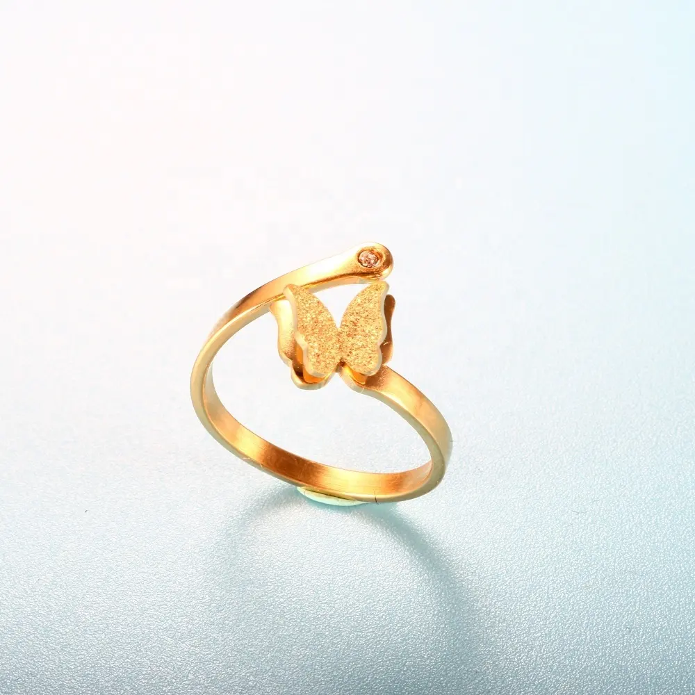 Vintage Gold Versilberung Fingerring Kleine Zirkon ringe für Frauen Edelstahl Open Butterfly Schmuck ring
