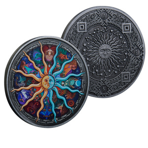 Moneta Commemorativa in Metallo Antico con Tema Zodiacale, Motivo Sole Luna Dodici Costellazioni, Cultura Astrologica - Product Image 1
