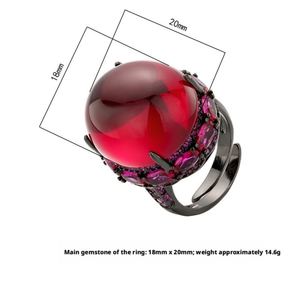 Fashion Jewelry Eco-friendly Copper Black Gold Plated Oval Cut 18*20MM Cubic Zirconia Fashion Statement <b>Adjustable</b> Band <b>Rings</b> - Product Image 2