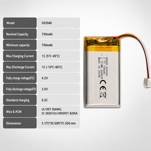 Fabricant de batteries LiPo 3.7V 750mAh 503048, batterie polymère rechargeable pour irrigateur nasal, OEM personnalisé, vente en gros, usine - Product Image 3