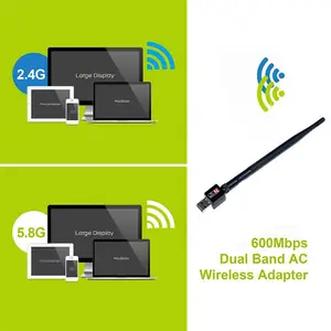 OEM adaptor USB WiFi, penerima kartu jaringan komputer nirkabel Mini 2.4GHz 5GHz 600Mbps Dual Band 802.11b/n/g/ac