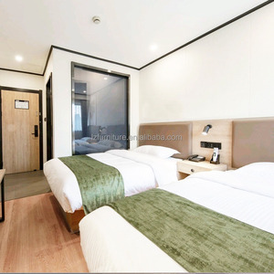 Hotel Project Furniture Commplete Bedroom <b>Set</b> with Wooden Bed FrameMattress <b>Desk</b> Chairs Wardrobe & TV Unit for Budget Hotels - Product Image 2