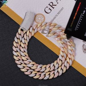 Chaîne cubaine en argent sterling 925 plaqué or 18 carats avec moissanite VVS, 2 rangs, 13 mm, 3 tons de couleur, collier cubain élégant - Product Image 3